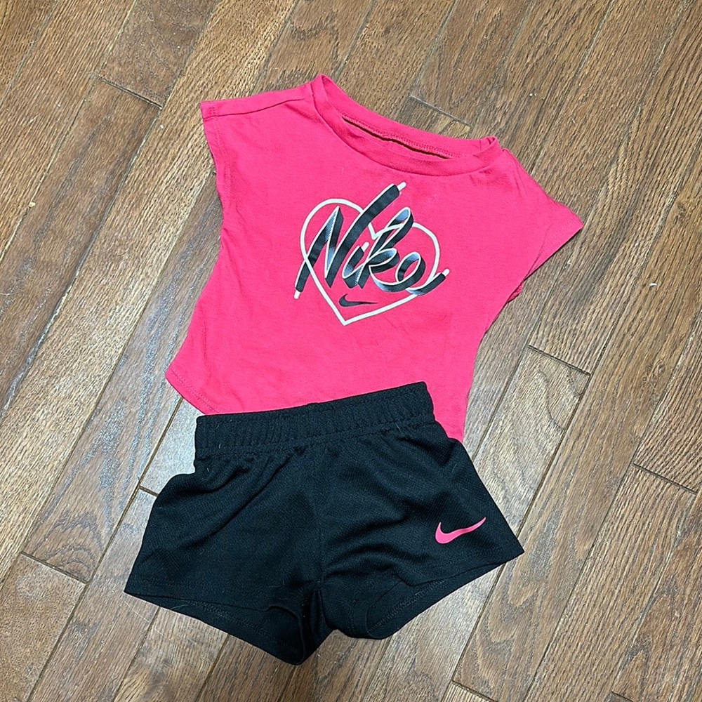 Nike Pink Top and Black Shorts Set